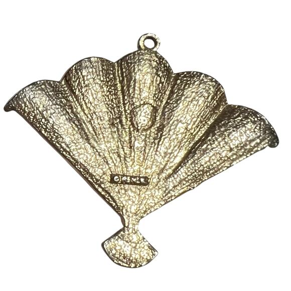 Signed ORNK Vintage Brass Fan Pendant Charm Ornate Floral Design - Picture 2 of 7